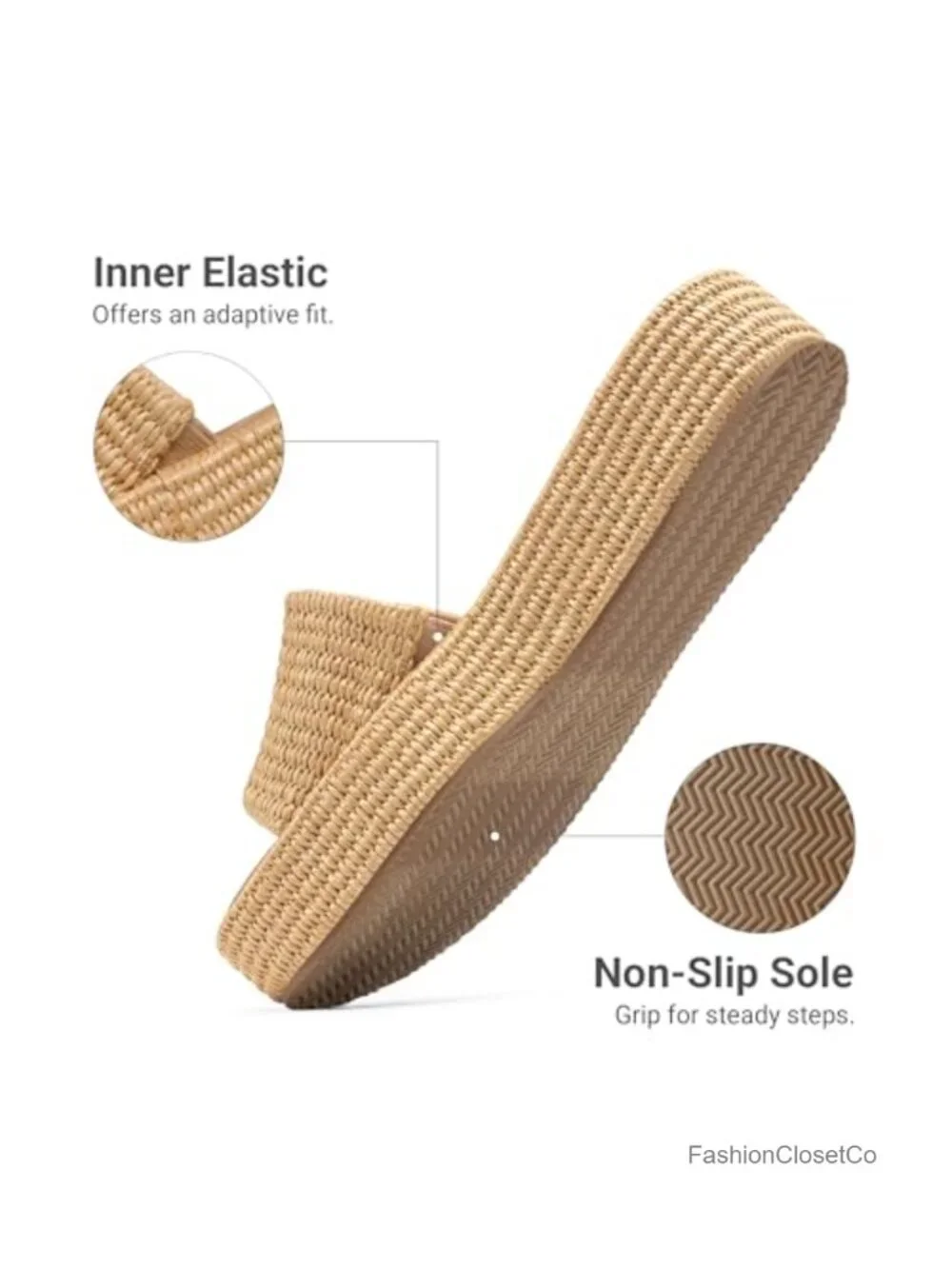 Women's Platform Espadrille Sandals Slip On Low Wedge Open Toe Summer Beach